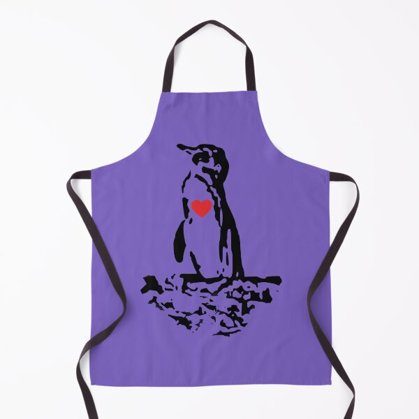 Artikelvorschau, Galapagos Penguin Black with Red Heart (Light Purple #795FC1 background) entworfen und verkauft von SBPenguins.