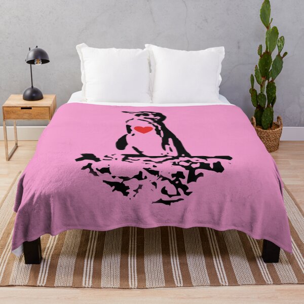 Item preview, Galapagos Penguin Black with Red Heart (Pink #F699CD background) designed and sold by SBPenguins.