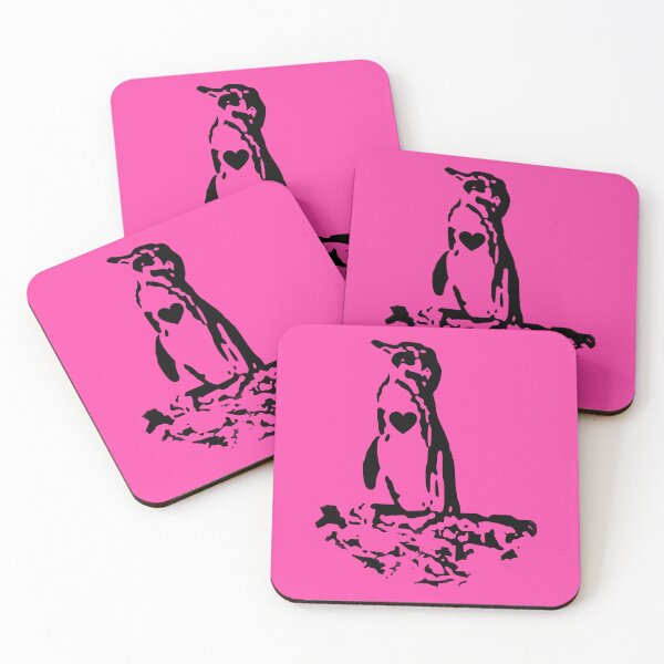 Item preview, Galapagos Penguin Black with Black Heart (Fuchsia #FC46AA background) designed and sold by SBPenguins.