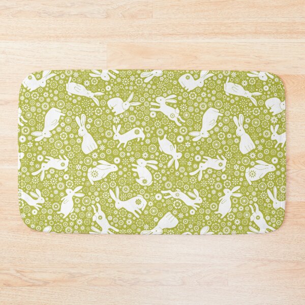 Item preview, White Rabbits with flowers - Easter Bunnies - white and smashed avocado green pattern by Cecca Designs designed and sold by Cecca-Designs.