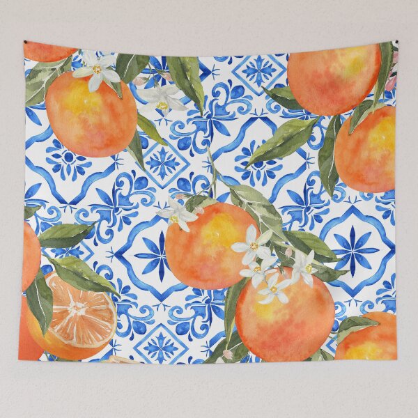 Item preview, Oranges on Blue Tiles designed and sold by Tired-Starling.