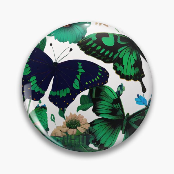 Item preview, Floral pattern of green and gold with butterflies, Zebra Longwing Butterfly, Ulysses Butterfly, Peacock Pansy, Emerald Swallowtail, Blue Clipper Butterfly, Eighty Eight Butterfly, Monarch butterfly designed and sold by MTJ-Mushrooms.