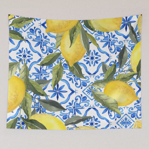 Item preview, Lemons on Blue Tiles designed and sold by Tired-Starling.