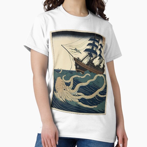 Item preview, Squid Attacking A Ship Japanese Woodblock Print designed and sold by WalterWhatFace.