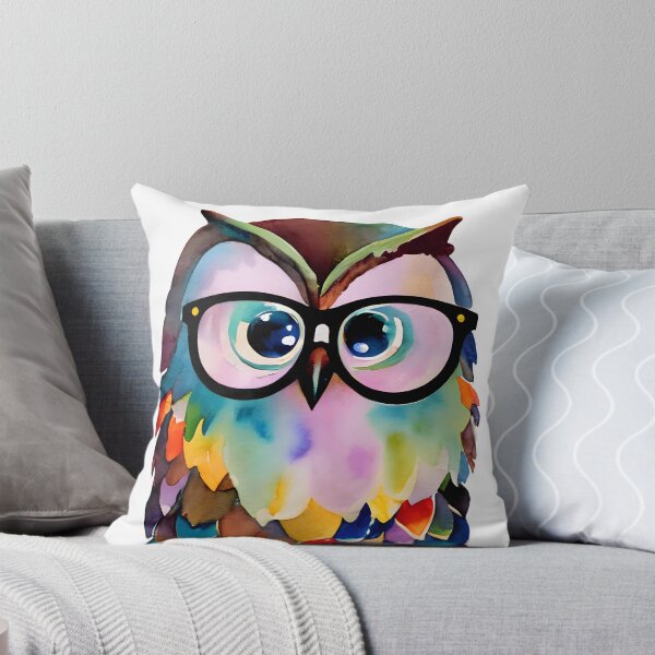 Item preview, Cute Colorful Watercolor Wise and Whimsical Owl Art - Adorable Owl with Glasses Sitting on Books 1 designed and sold by Cawaiico.