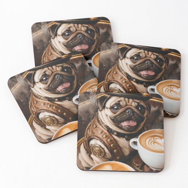 Item preview, The steampunk pug: coffee, cake and a cool outfit designed and sold by ArtCreator2023.