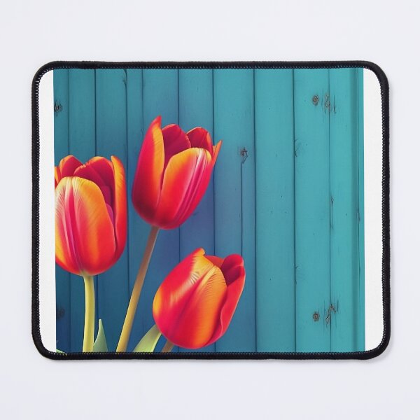 Item preview, red tulips against rustic turquoise wood designed and sold by JuliVogel.