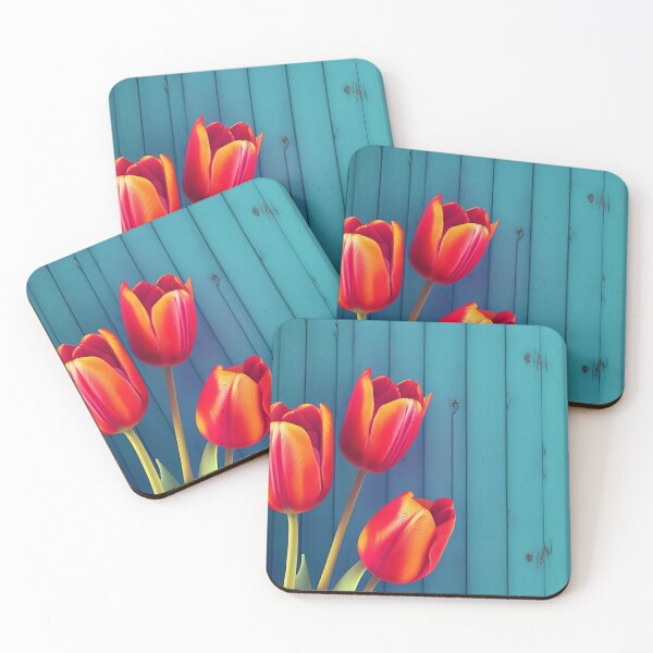 Item preview, red tulips against rustic turquoise wood designed and sold by JuliVogel.