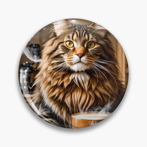 Item preview, Unique Art: Main Coone cat in front of a cup of coffee designed and sold by ArtCreator2023.