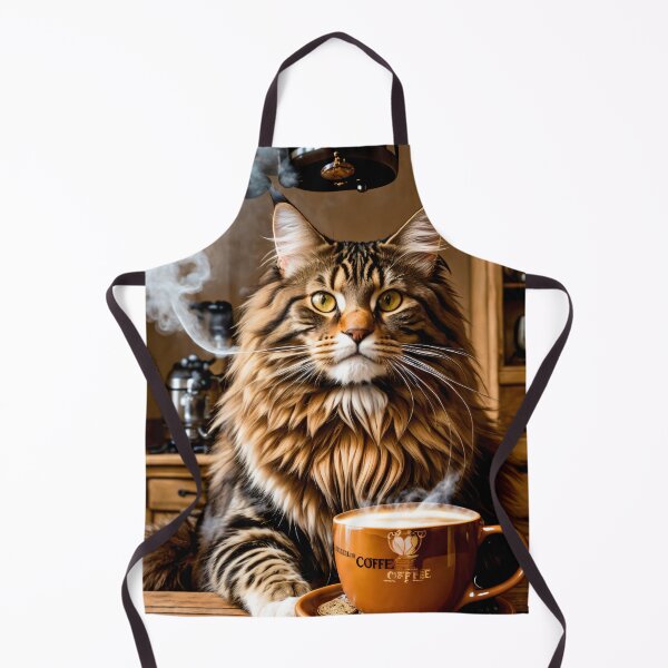 Item preview, Unique Art: Main Coone cat in front of a cup of coffee designed and sold by ArtCreator2023.