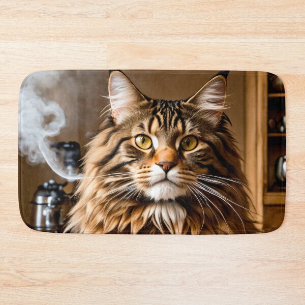Item preview, Unique Art: Main Coone cat in front of a cup of coffee designed and sold by ArtCreator2023.