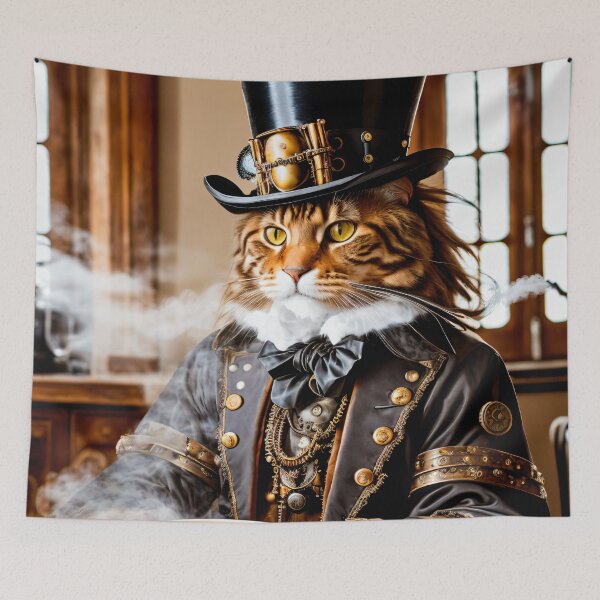 Item preview, Stylish and creative: steampunk cat on a coffee break designed and sold by ArtCreator2023.