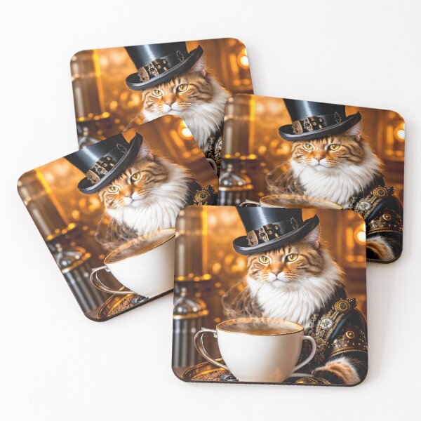 Item preview, Steampunk style coffee break with our cat designed and sold by ArtCreator2023.