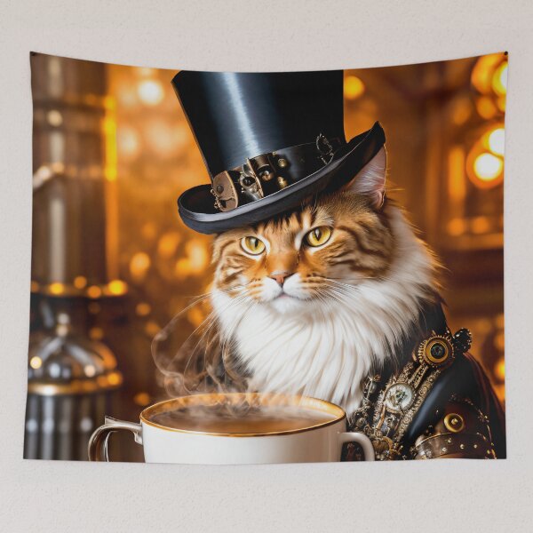 Item preview, Steampunk style coffee break with our cat designed and sold by ArtCreator2023.