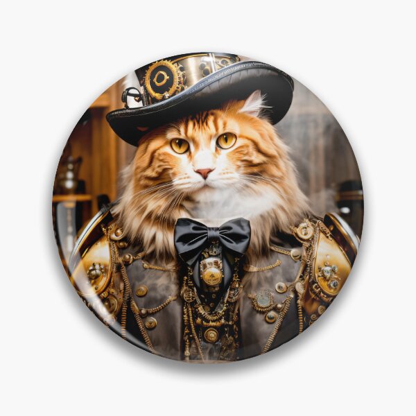 Item preview, Attention cat lovers: steampunk cat on a coffee break designed and sold by ArtCreator2023.