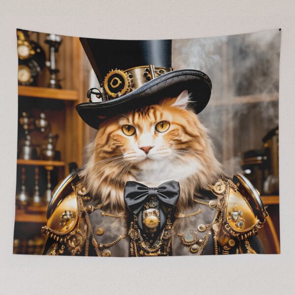 Item preview, Attention cat lovers: steampunk cat on a coffee break designed and sold by ArtCreator2023.