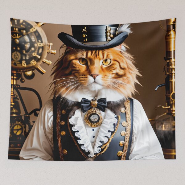 Item preview, A creative mix: steampunk cat and coffee designed and sold by ArtCreator2023.