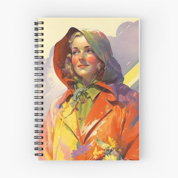 Item preview, Rainy Day Dreams: A Vintage Poster of a Woman in a Raincoat with Flowers under the Rainbow designed and sold by EmeraldeaArt.