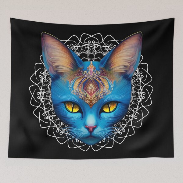 Item preview, Cat Blue Divinity in Mandala Surreal Digital Art designed and sold by BluedarkArt.