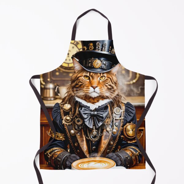 Artikelvorschau, Stilvolle Steampunk-Katze mit einer Tasse Kaffee entworfen und verkauft von ArtCreator2023.