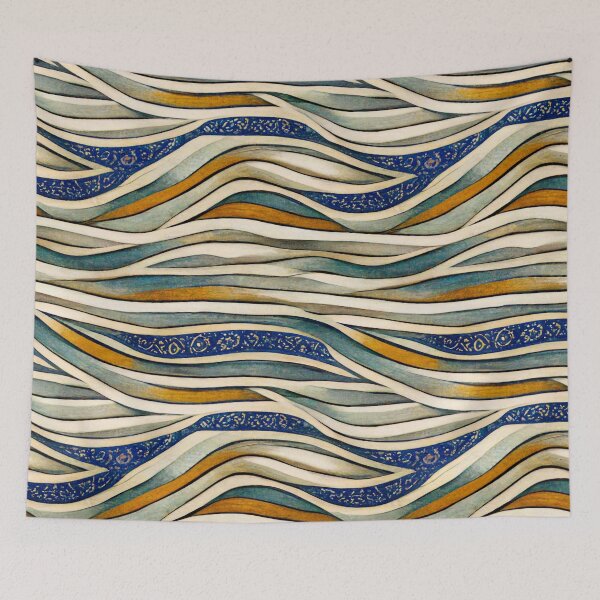 Item preview, Mediterranean Waves, Abstract Spanish style tile with orange and blue tones designed and sold by LunarSeaArt.
