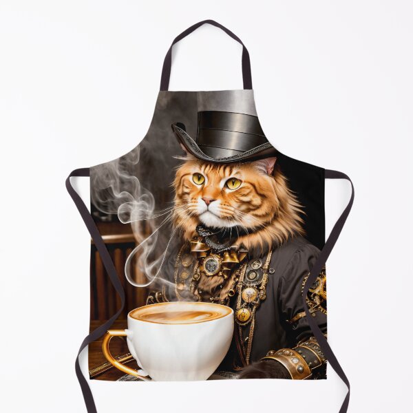 Item preview, A special work of art: steampunk cat in front of a cup of coffee designed and sold by ArtCreator2023.
