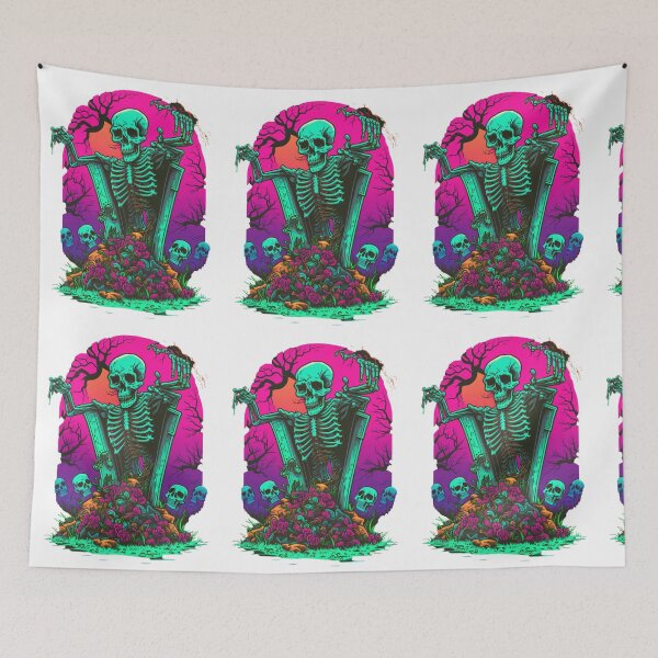 Item preview, Skeleton Rising From Grave Rock Band Graphic 90's Synthwave  designed and sold by StayCreepy13.