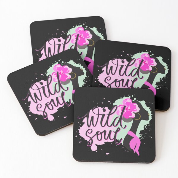 Item preview, Wild Soul Lady Flower Silhouette Wild Positive Phrase abstract black Pink Green Art  designed and sold by Mimielitas-Shop.