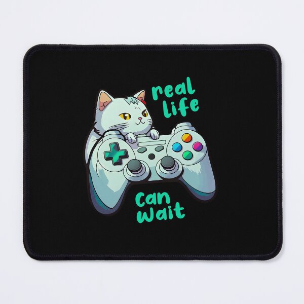 Item preview, Gamer Cat Controller Saying Real Life Can Wait designed and sold by Sellery-GbR.