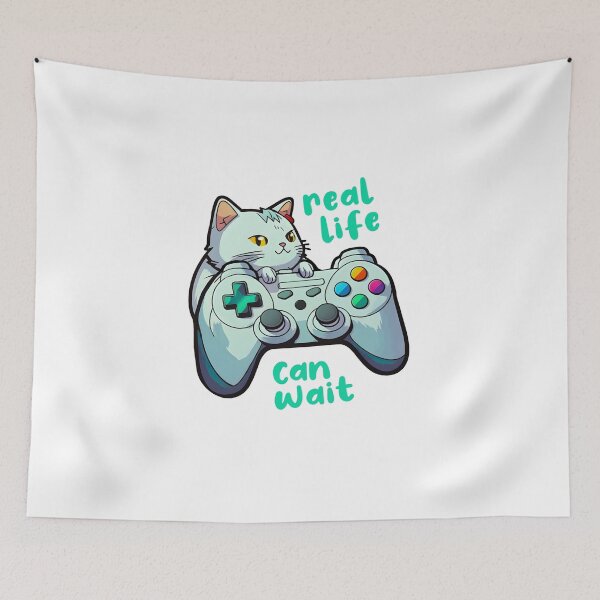 Item preview, Gamer Cat Controller Saying Real Life Can Wait designed and sold by Sellery-GbR.