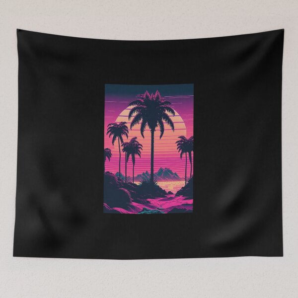 Item preview, Retro Synthwave Palm trees and beach 80s designed and sold by RESToRAPTOR.