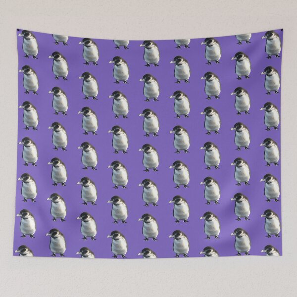 Artikelvorschau, Cute Galapagos Penguin checks you out (Light Purple #795FC1 background) entworfen und verkauft von SBPenguins.