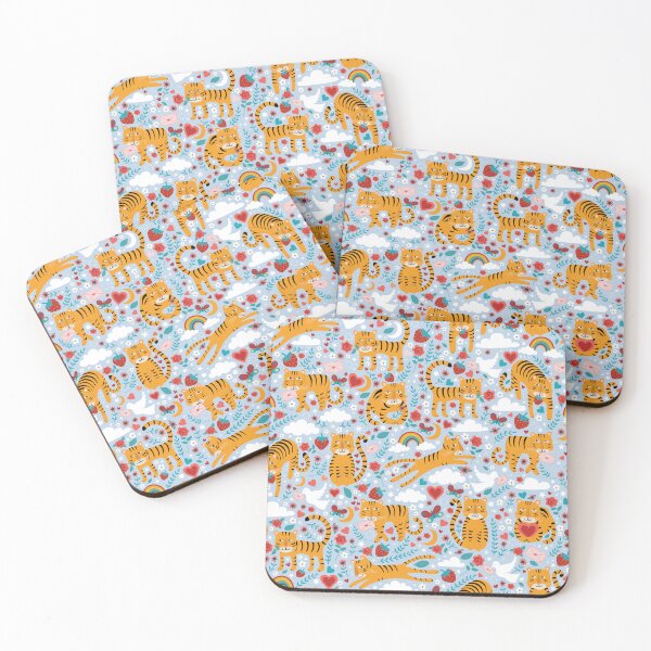 Item preview, Rainbow Love Tigers - pale blue - cute animal pattern by Cecca Designs designed and sold by Cecca-Designs.