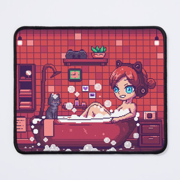 Item preview, Gaming Meets Self-Care: Pixel Art Gamer Girl Bubble Bath Mouse Pad designed and sold by Pixel Pads.
