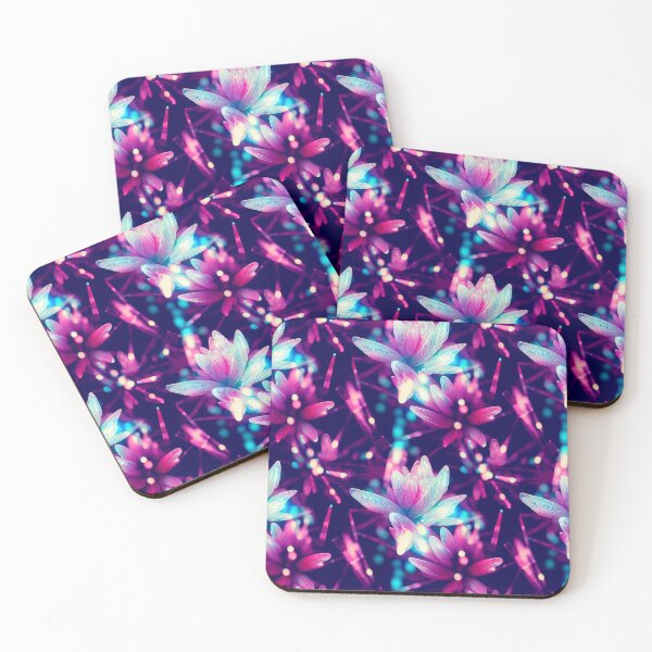 Item preview, Retro Vaporwave Flowers - Crystal Lightpainting Floral Pattern designed and sold by Fine Prints.