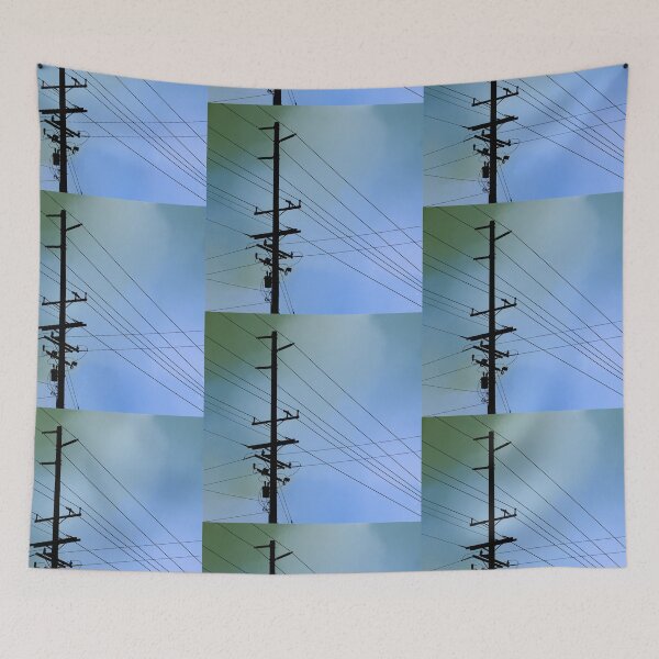 Item preview, Electricity wires pylon blue landscape  designed and sold by TinyArtCorner.