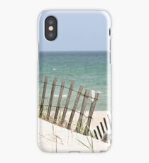Ocean view through the beach fence iPhone Case/Skin