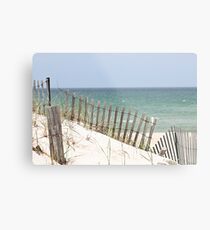 Ocean view through the beach fence Metal Print