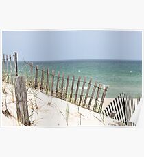 Ocean view through the beach fence Poster