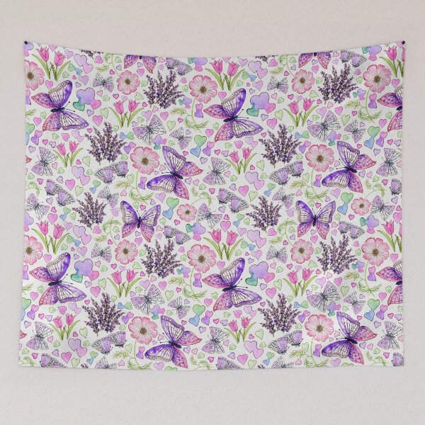 Item preview, Butterflies and Flowers Purple and Pink Pattern designed and sold by Hanna McCown.