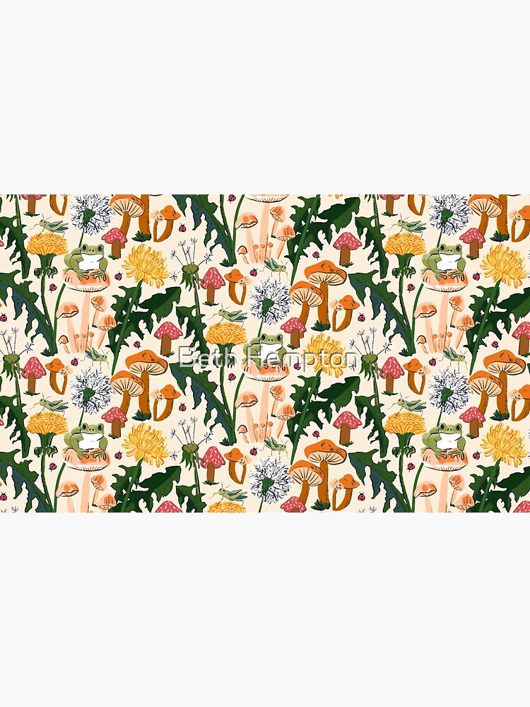 Thumbnail 6 of 6, Pet Bandana, Fungi Forest pattern with Frogs, Grasshoppers, Ladybugs, Mushrooms & Dandelions designed and sold by Beth Hempton.