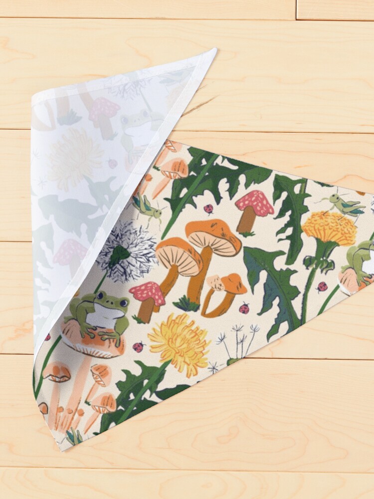 Thumbnail 4 of 6, Pet Bandana, Fungi Forest pattern with Frogs, Grasshoppers, Ladybugs, Mushrooms & Dandelions designed and sold by Beth Hempton.
