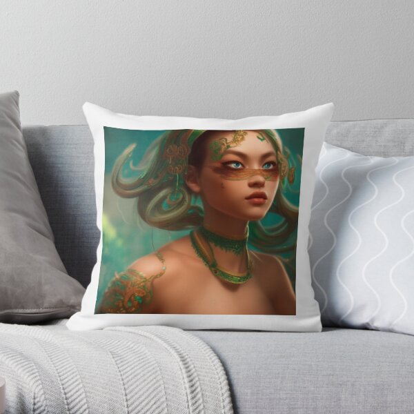 Enigmatic jade girl in G-string Throw Pillow