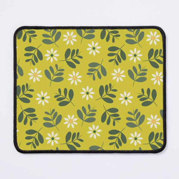 Aperçu de l'œuvre Boho Floral Pattern No.2 Feuilles et marguerites sur jaune moutarde créée et vendue par QuestingPixel.