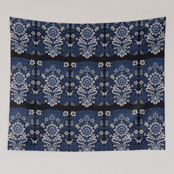 Item preview, Traditional Blue and White Portuguese Style Folk Embroidery Pattern designed and sold by Orianah.