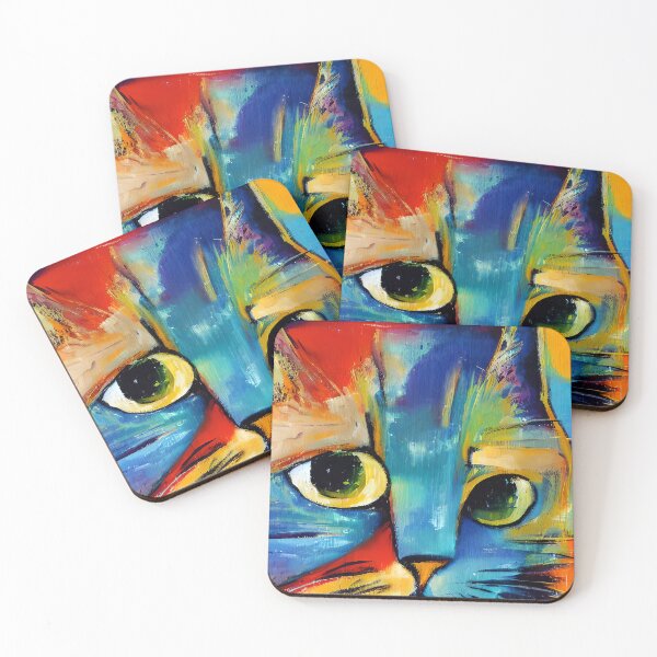 Item preview, Abstract Blue and Orange Cat designed and sold by PBJArt.