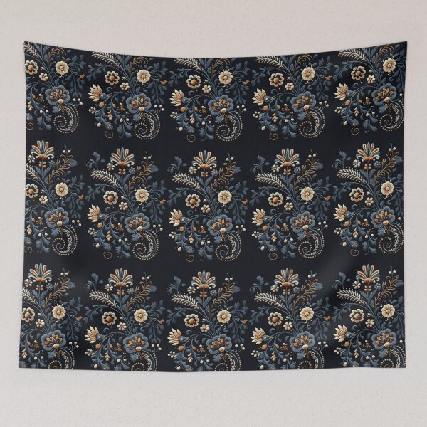 Item preview, Traditional Blue and White Portuguese Style Floral Embroidery Pattern designed and sold by Orianah.