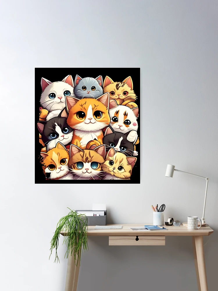 Happy Cute Cat Face Pet Anime Cat Lover Poster for Sale by maximilliajaco