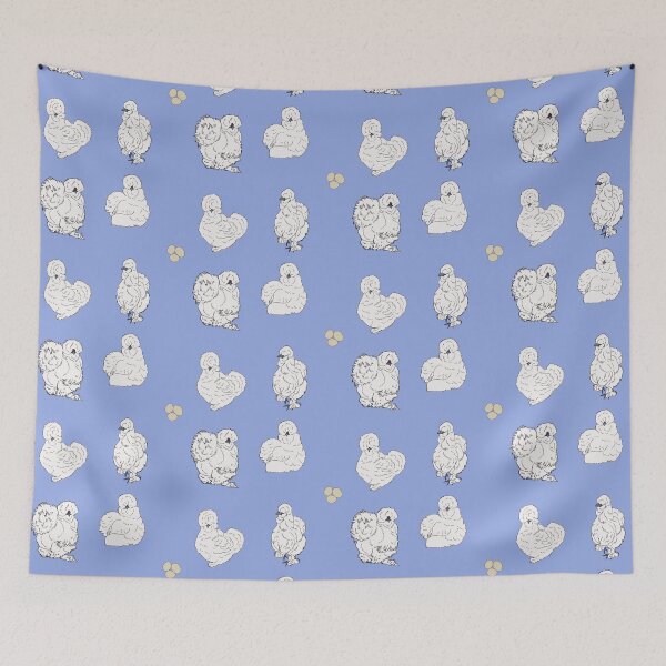 Item preview, White Silkie Chicken Pattern Blue designed and sold by Ashley Gagnon.