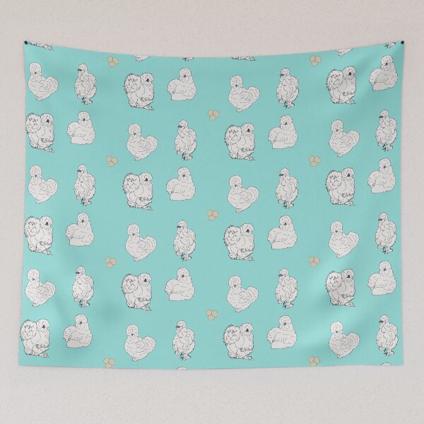 Item preview, White Silkie Chicken Pattern Seafoam designed and sold by Ashley Gagnon.